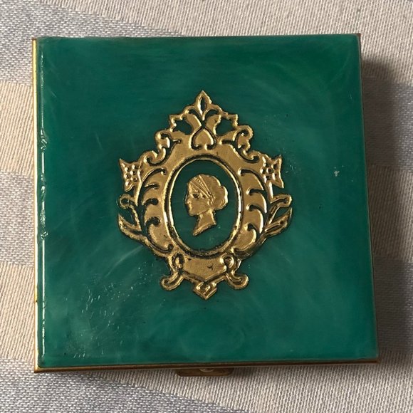 Vintage 60s Zell Fifth Avenue Square Compact - Teal and Gold tone - Picture 6 of 11